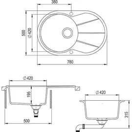 Bergström Granitspüle oval grau + Excenterbetätigung