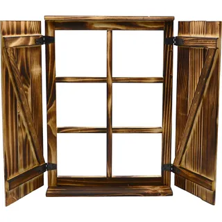 UNUS Deko-Fenster Sprossenfenster mit Fensterläden Holz geflammt Dekorahmen | Gr.: onesize