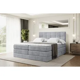altdecor Boxspringbett mit 2 Matratzen und Topper, - 180x200 cm - MARCE KING - Hellgrau Samt - Polsterbett mit, H3- und H4- Matratzen, Bettkasten, un... - Hellgrau