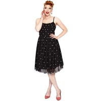 Voodoo Vixen A-Linien-Kleid Dotty 50's Polka Dot Flare Dress Vintage Chiffon Rockabilly Retro schwarz S