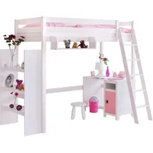 TICAA Hochbett Matthias 90 x 200 cm inkl. Rollrost Kiefer massiv weiß