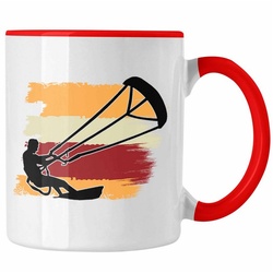 Trendation Tasse Kitesurfing Tasse Geschenk für Kitesurfer Geschenkidee Bunte Grafik rot