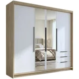 A&J MöbelLand Drehtürenschrank VIVO 200 x 215 x 59,5 cm Braun/Weiß