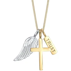 Elli Kreuz Flügel Trust Bi Color 925 Silber 45 Damen 