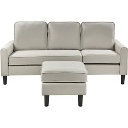 Sofa AVESTA Stoff Cremeweiß mit Ottomane 3-Sitzer