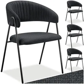 Tectake Armlehnstuhl Webstoff schwarz 4er Set
