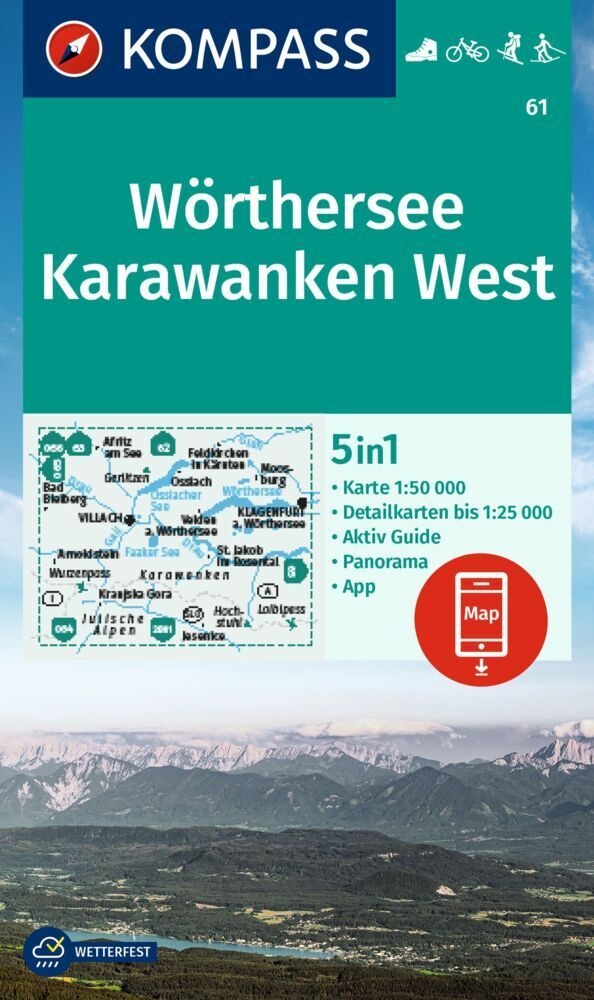 Kompass Wanderkarte 61 Wörthersee  Karawanken West 1:50.000  Karte (im Sinne von Landkarte)