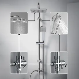JOHO Duschset Duschsystem mit ABS Kopfbrause 20x20cm Silber