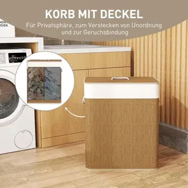 Homcom Bambus Wäschekorb mit Deckel 100 L Wäschesammler mit Seilgriffen, herausnehmbarer Wäschesack, Laundry Baskets Wäschesortierer für Waschküche Schlafzimmer Badezimmer Braun