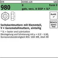 Industrial Quality Supplies DIN 980 Selbstsichernde Sechskantmutter 8 V