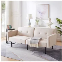 BlingBin Schlafsofa Zweisitzer-Sofa, 1 Teile, Komfortabler Baumwoll-Leinen-Stoff, Hochdichter Schaumstoff beige