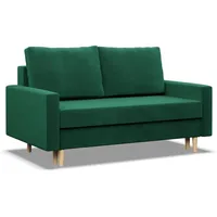 Mebligo - Sofa mit Schlaffunktion und Bettkasten Blank, 2 Sitzer Sofa 152 cm Breit, Schlafsofa, Ausziehbares Couch auf Holzfüßen, Sofa Wohnzimmer, Schlafcouch - Sofa Flaschengrün