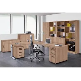 Hammerbacher Verbindungsplatte höhenverstellbar nussbaum, Trapezform 120,0 x 80,0 x 65,5 - 82,5 cm