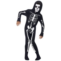 Smiffys Kostüm Skelett Overall, Knochen für Kinder: gespenstischer Jumpsuit schwarz 158