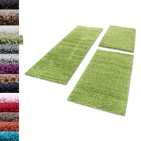 Carpettex Bettumrandung Schlafzimmer 3teilig Shaggy Teppich Hochflor Einfarbig Grün Bettset:2 mal 60x110 + 1 mal 80x150 - Bettvorleger Schlafzimmer Läuferset Weicher Flauschig Bettumrandung Teppich