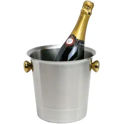 Sekt und Champagner Kübel, 18/8 Edelstahl, matt mit goldfarbenen Griffen, 5,0 Liter