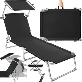 Tectake Gartenliege Viktoria 190 x 68 x 28 cm schwarz inkl. Sonnendach klappbar