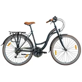 LUCHS Cityrad 26 Zoll Luchs Feline Citybike Damenrad Schwarz, 21 Gang SHIMANO, ab 150cm, RH46cm, StVZO-Licht, hochwertige Lackierung schwarz