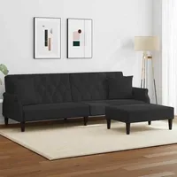 vidaXL Schlafsofa 2-Sitzer mit Kissen und Fußhocker Schwarz Samt