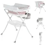 Cangaroo Babywanne Wickeltisch Como 2 in 1 faltbar, Wickelauflage, Zubehörfach rosa