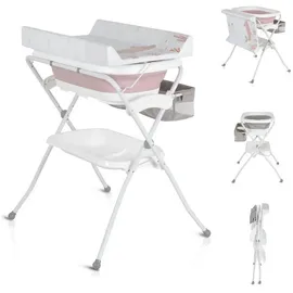 Cangaroo Babywanne Wickeltisch Como 2 in 1 faltbar, Wickelauflage, Zubehörfach rosa