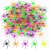 100 Stück Halloween Spinnen Deko - Halloween realistische Spinnen mit 5 Farben, Kunststoff kleine gefälschte Spinne Spielzeug Terror lustige Prank Requisiten für Halloween Party Dekorationen