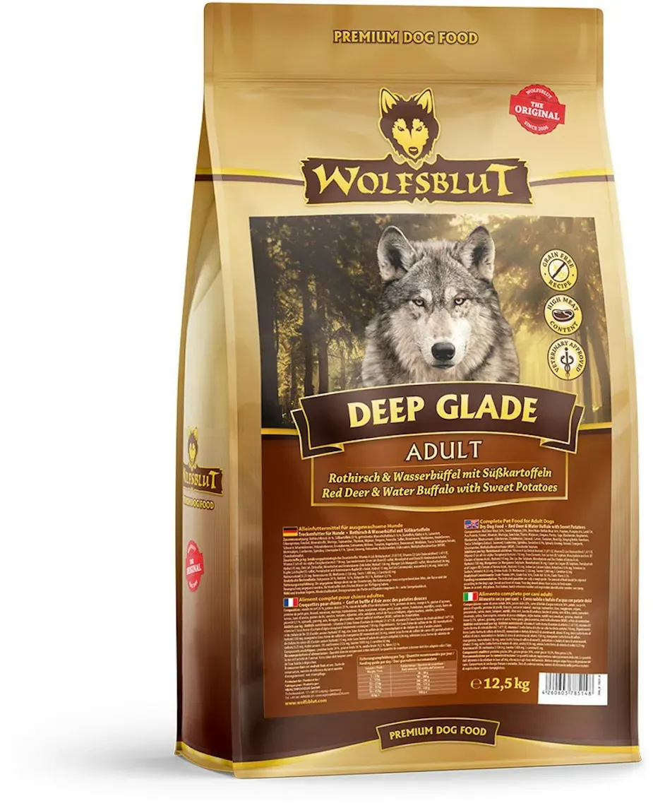 WOLFSBLUT Deep Glade Rothirsch und Wasserbüffel Hundetrockenfutter 12,5 Kilogramm