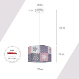 Paco Home Kinderlampe Deckenlampe LED Pendelleuchte Kinderzimmer Lampe Sternen Motiv E27 Leuchten Farbe / Größe Pink (Ø38cm) - Weiß