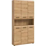 welltime Stauraumschrank FLORENZ, Höhe 185 cm, 4 oder 6 Türen, viel Stauraum (1-St., TOPSELLER) hochwertige MDF Front, Griff schwarz, Badschrank, Bad braun 90 cm x 185 cm x 30 cm