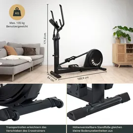 Skandika Crosstrainer Carbon P20-R | Ellipsentrainer für Zuhause, verstellbare Schrittlänge, 23 Programme, App kompatibel, bis 135 kg, Schwungmassensystem