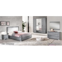 JVmoebel Schlafzimmer-Set, Italienische Möbel 4tlg. Schlafzimmer Set Bett 2x Nachttisch Kleiderschrank Neu grau