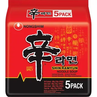 Nongshim Nong Shim Instantnudeln Shin Ramyun scharf - schnelle Zubereitung – 1er Multipack - 5 x 120g
