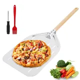 NZZVNZ 12 Zoll Perforierter Pizzaschieber mit Ölpinsel und 1 Kreuzschlitzschraubendreher Pizzaschaufel aus Aluminium 40 * 30cm Professionelles Pizzaschaufel mit 38cm Holzgriff