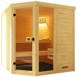 Sauna WEKA "Massivholz-Elementsauna LAUK", beige (natur), Saunaofen, integrierte Steuerung, 9 kW, Saunen, Blockbohlen, vorgefertigte Elemente