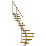 DOLLE Mittelholmtreppe Frankfurt (Breite: 65 cm, 1/4-gewendelt, Perlgrau, Farbe Stufen: Eiche, Natur, Geschosshöhe: 259 – 301 cm)