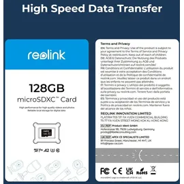 Reolink MicroSDXC Speicherkarte, Klasse 10 U3 TF Speicherkarte, kompatibel mit Reolink Überwachungskamera, 128GB