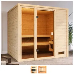 Sauna WELLTIME "Jackie", beige (naturbelassen), ohne Ofen, (ohne Ofen), Saunen, ohne Ofen