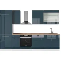 Vicco Küchenzeile Fame-Line 300 cm Dunkelblau Hochglanz/Weiß AP Eiche