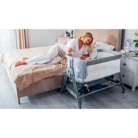 lionelo Luna tragbares Beistellbett mit Matratze, reisebett, von Neugeboren bis 9 kg, in der Höhe und der Neigung verstellbar, 4 Rädern - Beige