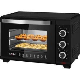 Woltu Mini Backofen 21 L, elektrischer Minibackofen, Miniofen, Pizzaofen, 1280 W, 100-230 °C, Timer 60 Min., Ober-/Unterhitze, Doppelverglasung, Schwarz