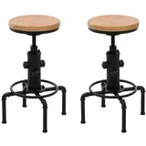 Proregal Barhocker Sitzhöhe 61-85cm Natur Barstuhl Tresenhocker höhenverstellbar drehbar Fußablage Industrial Eisen Massiv-Holz