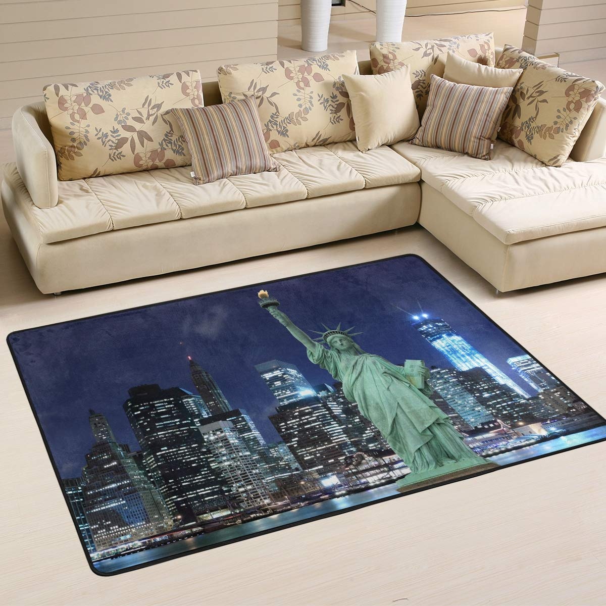 Mnsruu New York Manhattan Skyline Statue of Liberty Area Teppich Teppich Teppich für Wohnzimmer Schlafzimmer, Textil, multi, 91cm x 61cm(3 x 2 feet)