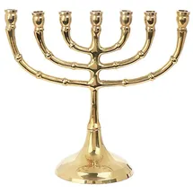 Nklaus Menorah Leuchter 7- armig Messing Gold Kerzen bis Ø 1,5cm Kerzenständer Höhe: 15cm Menora Breite :18cm Kirchenbedarf Dekoration 4034