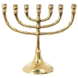 Nklaus Menorah Leuchter 7- armig Messing Gold Kerzen bis Ø 1,5cm Kerzenständer Höhe: 15cm Menora Breite :18cm Kirchenbedarf Dekoration 4034