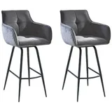Home4You Barhocker 2er Set, Grau - H 106 cm - Samtbezug - Metallgestell - 360 Grad drehbar - 2er Set