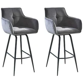 Home4You Barhocker 2er Set, Grau - H 106 cm - Samtbezug - Metallgestell - 360 Grad drehbar - 2er Set