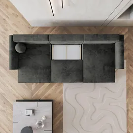 masseno WOHNLANDSCHAFT FENTO M Schwarz Velours-Stoff mit Schlaffunktion