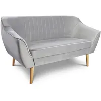 Sofa Luca 2-Sitzer - Velours Stoff, Couch 2-er, Couchgarnitur, Sofagarnitur, Polstersofa, Scandinavian Design Kollektion, Holzfüße (Grau (Riviera 91))