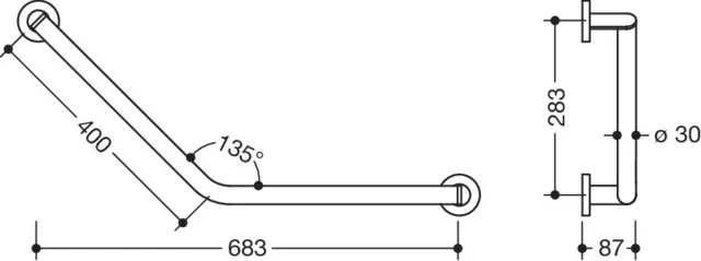 Winkelgriff 135 Gr, d:30, pulverbeschichtet weiß tiefmatt