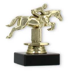 Pokal Kunststofffigur Springreiten gold auf schwarzem Marmorsockel 10,8cm